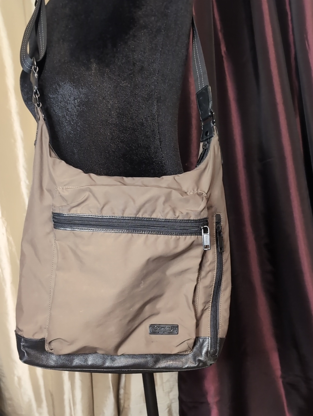 Men's Coach Nylon Army Green  Crossbody Shoulder Bag with Black Trim